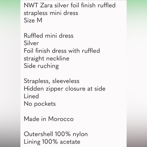 NWT ZARA silver foil finish ruffled strapless mini dress size M - Picture 9 of 9